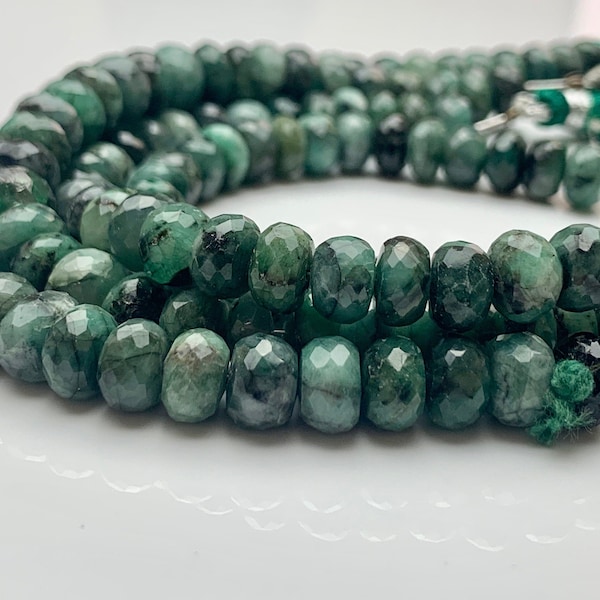 6mm 7mm 8mm AAA Natural Color Emerald Gemstone Beads Faceted Rondelle Shape Genuine Top Quality Emerald Gemstone Bead 8 Inches Strand #2121