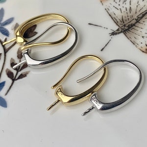 One Pair 925 Sterling Silver/Gold Simple Hook Earring Setting  925 Sterling Silver Earring Hook Findings For Half Drilled Pearls #10168