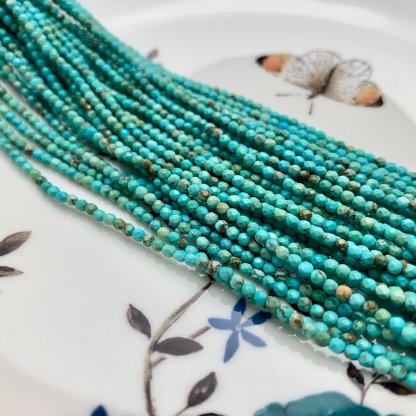 BEST DEAL 2 mm AAA Natural Faceted Round Tiny Turquoise Gemstone Beads Natural Turquoise Beads 15.5 Inches Strand #2627