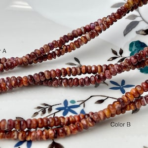 4 mm AAA Natural Orange Red White Spiny Oyster Shell Heishi Rondelle Shape Genuine Beautiful Natural Spiny Oyster Beads 16 Inch Strand #4274