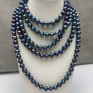 40 Inches Hand Knotted 9-10 mm Potato Peacock Color Freshwater Pearl Necklaces Long Pearl Necklace #1677