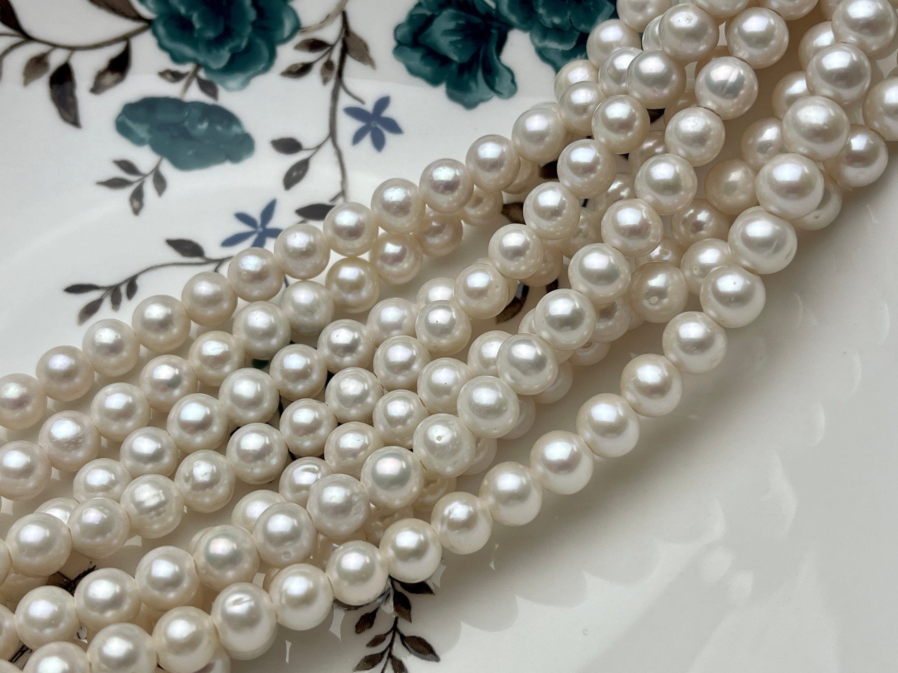 8 - 8.5 mm Half Strand AAA Large Hole High Luster Semi Round/Potato White Freshwater Pearls Beads 2.1mm Hole Large Hole Pearl Beads #170