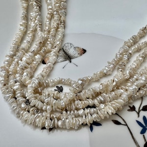 4-5 mm Very Rare Natural White Keshi Freshwater Pearl Beads Center Drilled Cornflakes Shape Keshi Chips Pearls Genuine Tiny Pearls #P2293