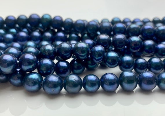 8-9mm AAA Large Hole Blue Peacock Potato Freshwater Pearl Beads