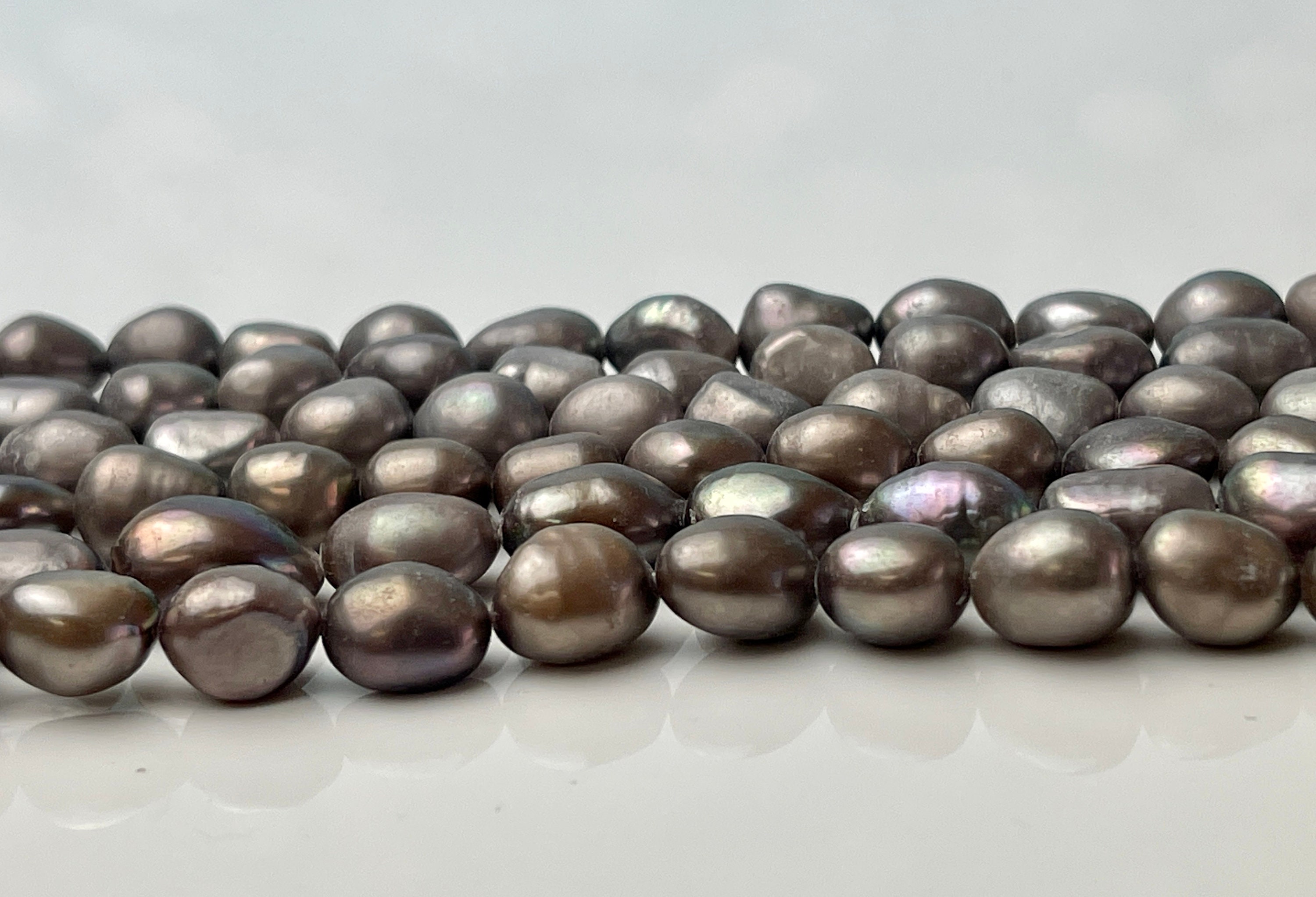 7x9 Mm Charcoal Gray Color Rice Nugget Freshwater Pearl Beads Genuine ...