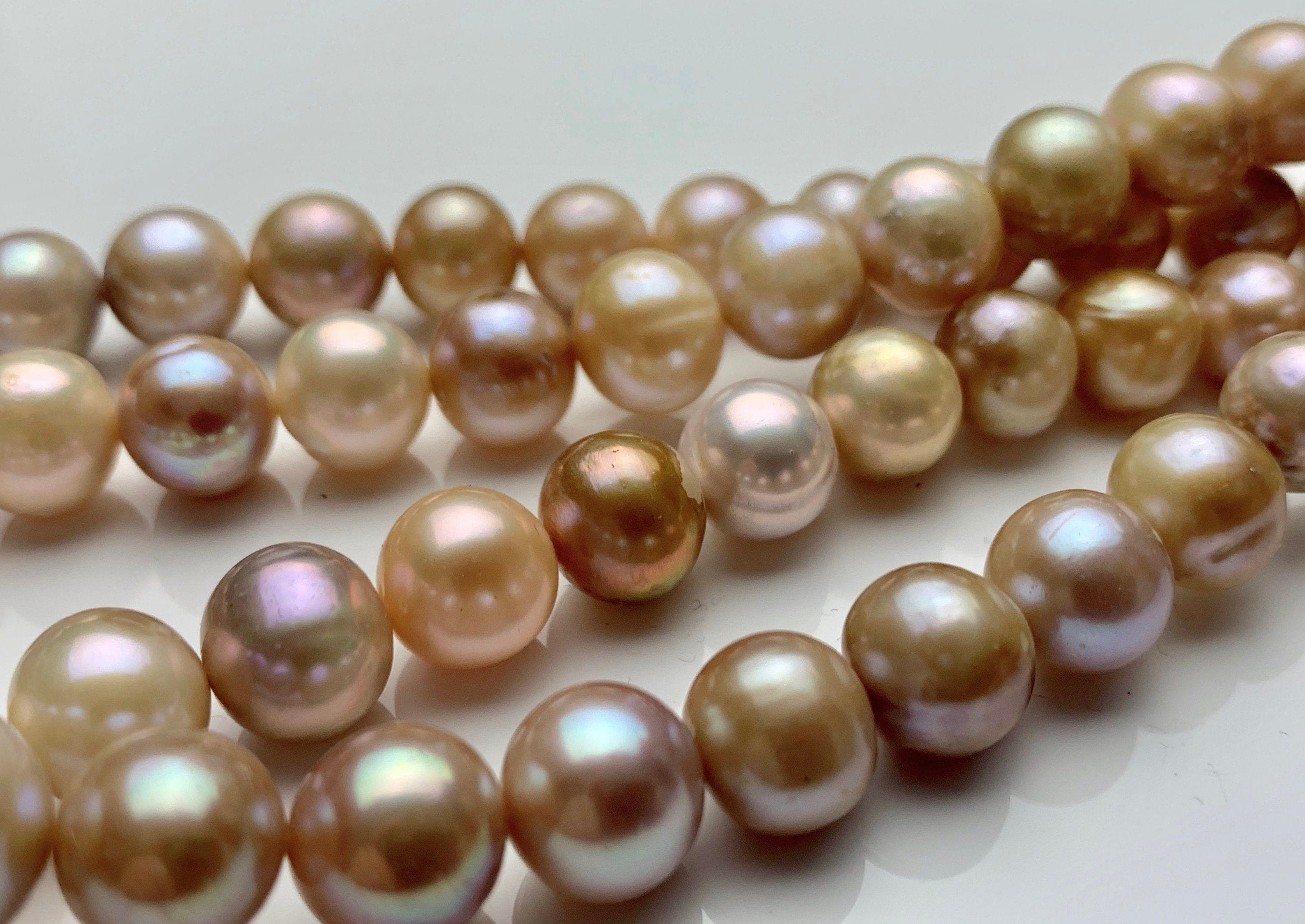 Freshwater Pink Champagne Semi-Round Pearl Beads-6-6.5mm - A Grain
