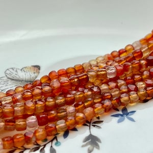 4-5mm Micro Faceted Cube Dice Square Shape Carnelian Bead Genuine Diamond Cut Orange Red Gemstone Beads 15.5 Inches #4108