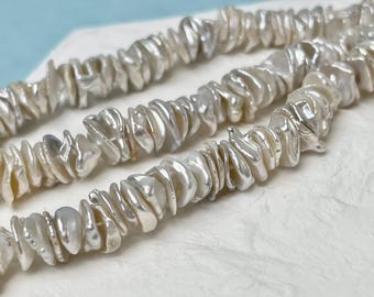 Perlas Keshi de agua dulce blancas naturales, muy raras, de 10 mm, AAAA, perforadas en el centro, de alto brillo, con forma de hojuelas de maíz, chips Keshi, perlas #P3052