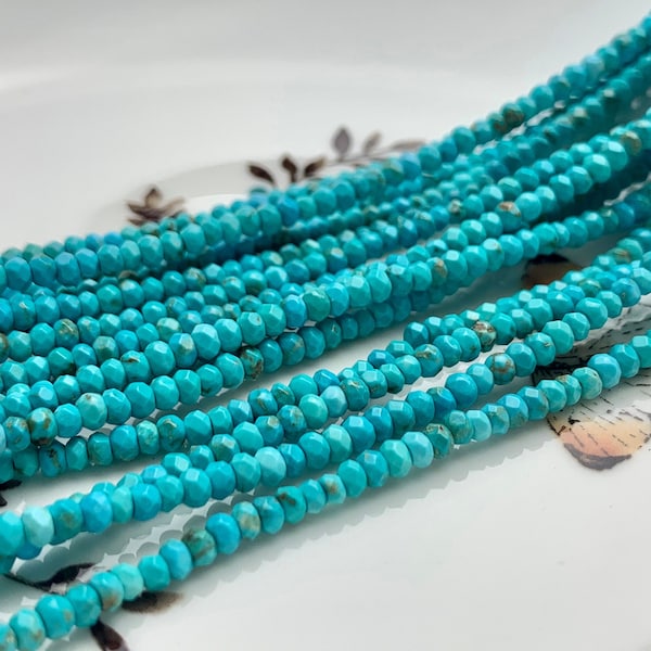 2x3 mm Natural Faceted Rondelle Turquoise Beads Natural Color Turquoise Loose Beads #2581