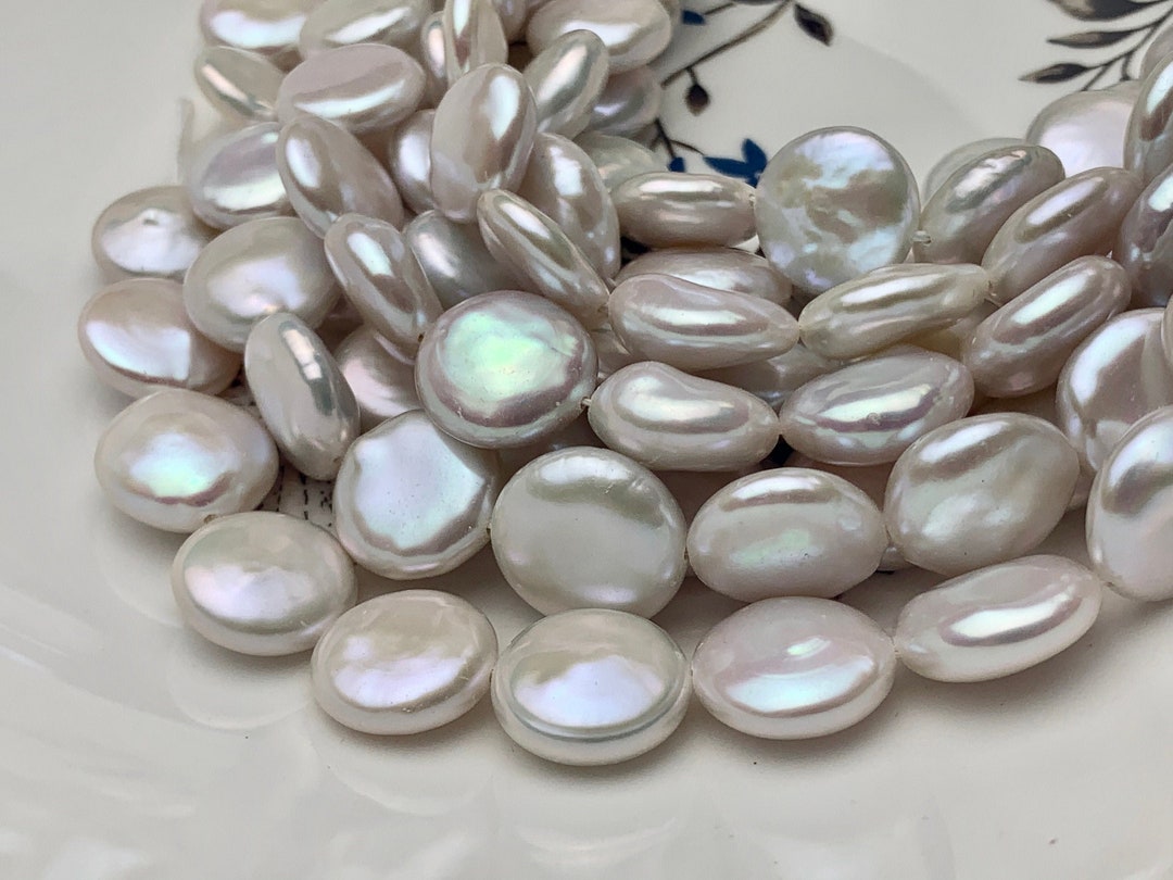 White Luster Color 12-14mm AAAAA High Luster Top Quality Natural White Coin Freshwater ...