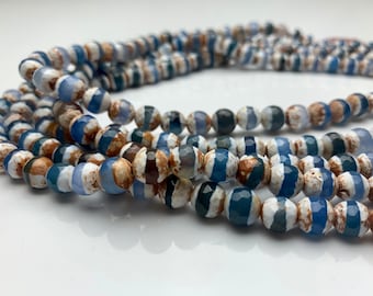 6mm 8mm 10mm DZI Tibetan Agate Faceted Round Blue And White Color Tibetan Agate Gemstone Loose Beads #2393