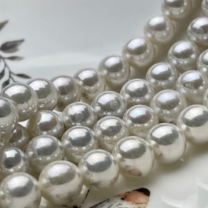 9.5-11.5 mm AAA Natural White Half Strand Large Hole Freshwater Edison Pearl Beads Hole Size 2.2 mm Genuine Extra Shiny Round Pearl #P1870