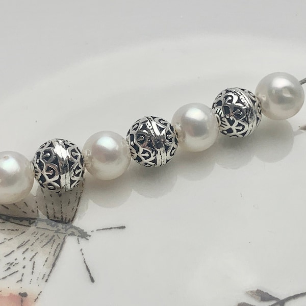 One Piece 8mm 10mm 925 Sterling Silver Tibetan Style Silver Spacer Ball Genuine Sterling Silver Spacer Bali Antique Beads #10159