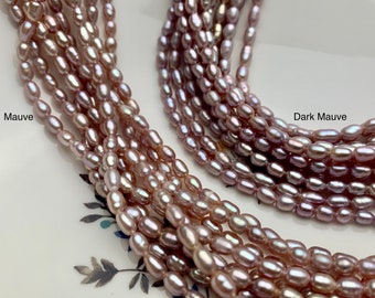 WHOLESALE 3.5-4x5 mm AAA Natural Mauve Pink Rice/Oval Freshwater Pearl Beads Genuine High Luster Mauve Pink Rice Freshwater Pearls  #1868