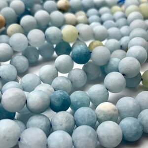 6mm 8mm 10mm 12mm AAA Natural Color Matte Smooth Round Aquamarine Gemstone Beads High Quality Aquamarine Loose Beads 8 Inches Strand #2590