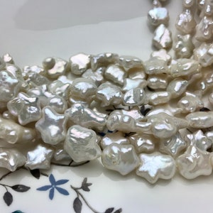 10-12 mm Rare Star Flower Shape Genuine Freshwater Pearl Beads in Natural White, Seaweed OR Peach Colors, Limited Edition 104 image 7