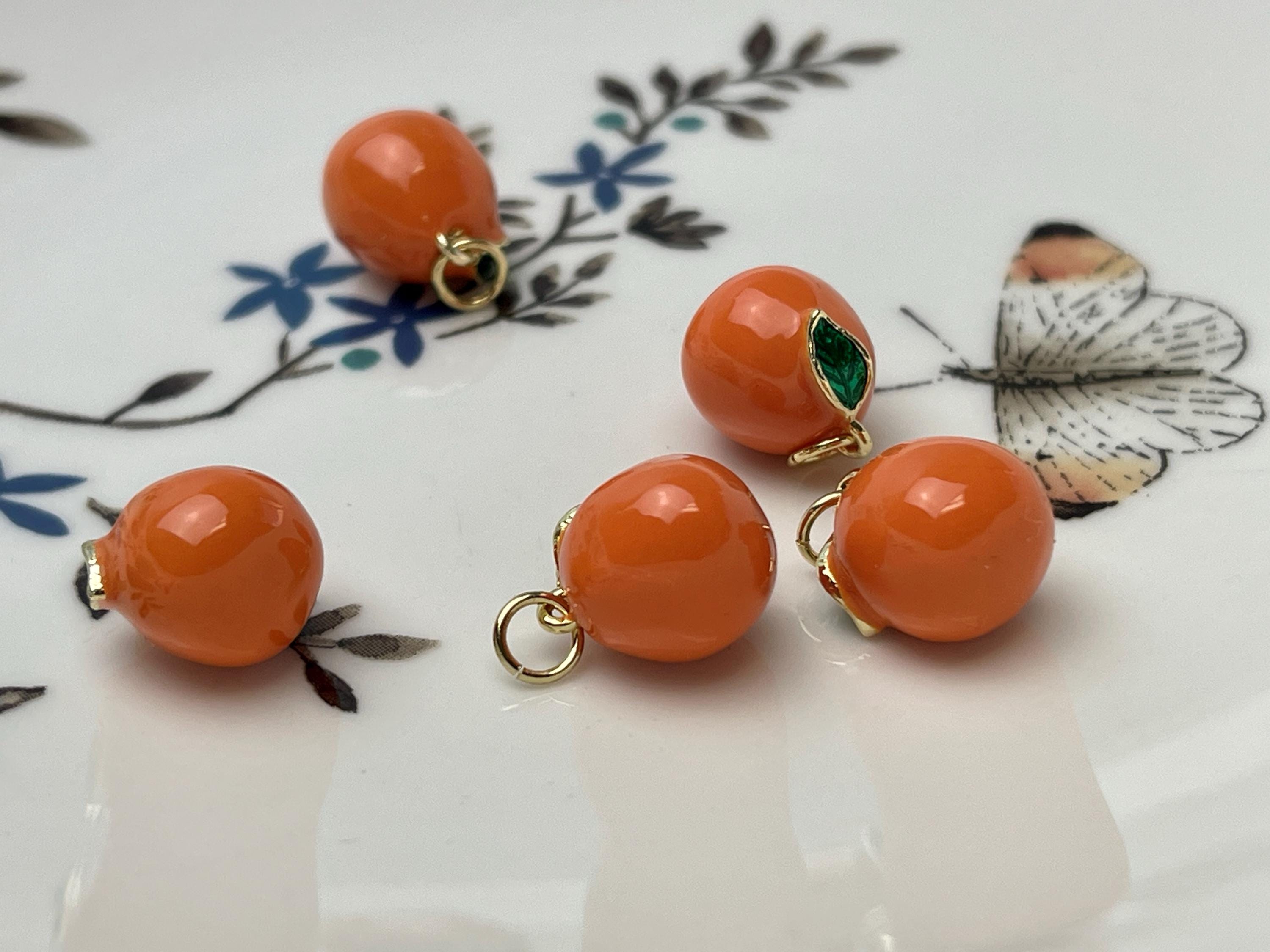 Orange Fruit Design Charms for Necklace Jewelry Making, 18K Gold Plated Charm Enamel Colored Medallion Pendant for DIY, One Piece #10320