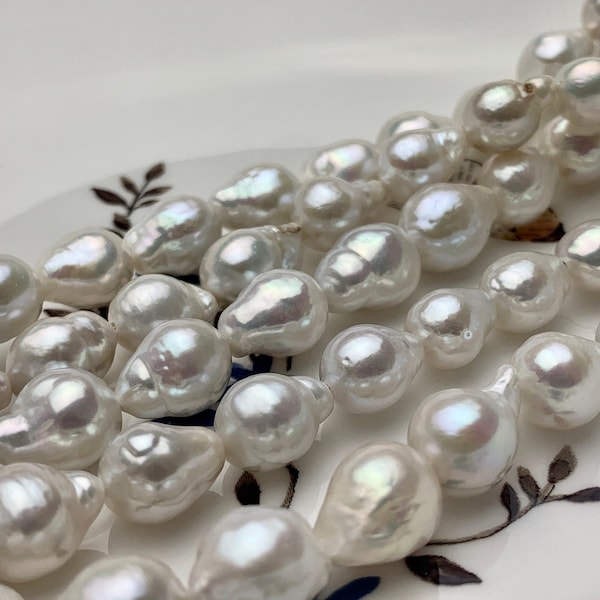 8-9x10-12 mm AAAA Perles baroques blanches naturelles très rares d'eau douce de qualité supérieure, perles baroques blanches très brillantes # P1599