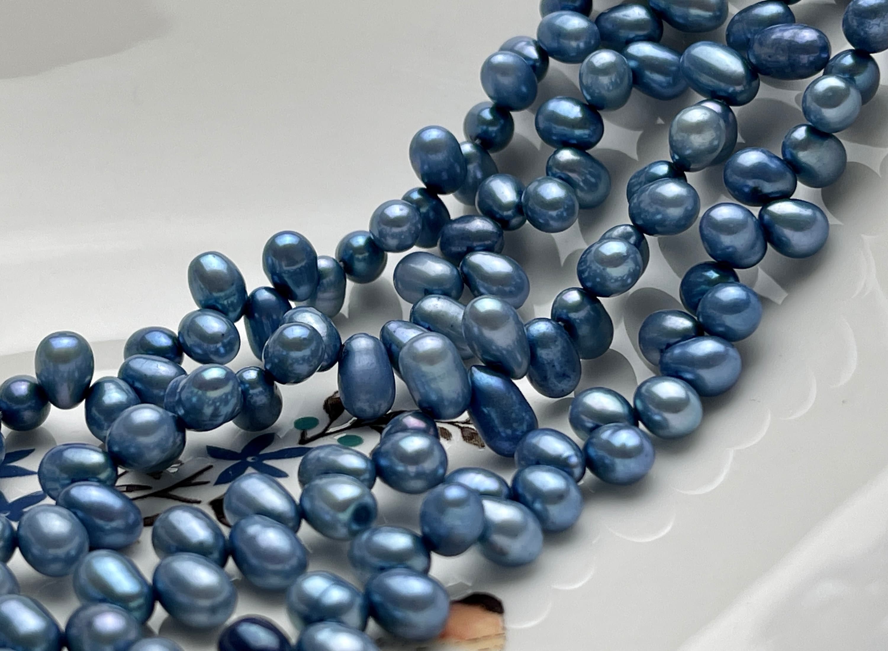 5x7mm AA Top Drilled Blue Color Rice oval Freshwater Pearl Beads Genuine High Luster Dancing Cultured Freshwater Pearls P2022 Etsy