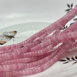 2x4mm Natural Pink Color Jade Heishi Rondelle Shape Genuine Pink Jade Discs Gemstone Loose Beads 15.5 Inches Strand #3830