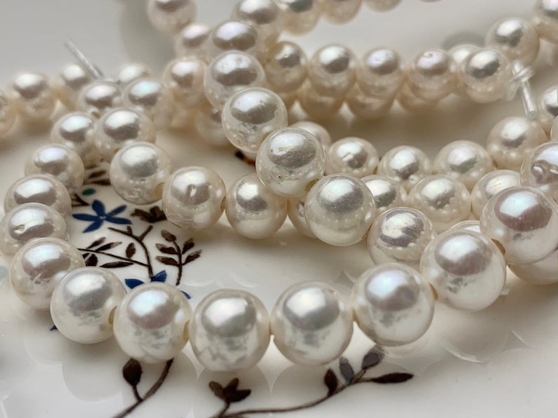 10 mm Half Strand Extra Shiny Large Hole Natural White/Pink OR Gray Round Freshwater Pearl 1.5mm 2.2mm Hole High Luster Genuine Pearls 231 image 2