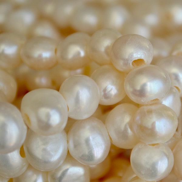 11-12mm AAA Large Hole Natural White Freshwater Pearl Nuggets, 2.5 mm Hole, Genuine Natural White Freshwater Pearl Nugget Bead #344