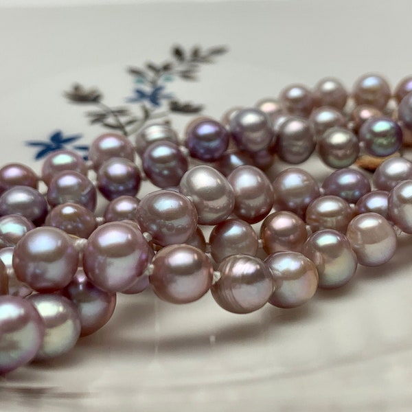 40 Inches Hand Knotted 7 mm Potato Natural White/Light Pink/Blush Pink/Mauve Pink Color Freshwater Pearl Long Necklace #P1093