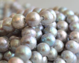 9-10 mm Large Hole Silver Gray Potato Freshwater Pearl Beads, Hole Size 2mm, Large Hole Genuine Pearls, Large Hole Pearls #002
