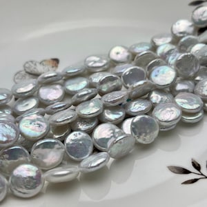 11-12 mm AAA Natural White Coin Freshwater Pearl Beads Genuine Cultured High Luster Quality Freshwater Coin Pearls  #1512