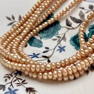5 mm AAA Large Hole Champagne Color Round Button Freshwater Pearls Hole Size 1.5 mm Genuine Large Hole Rondelle Freshwater Pearl Beads #1845