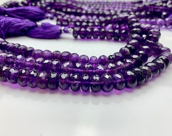 6mm 7mm 8mm AAA Top Quality 100% Natural Faceted Rondelle Amethyst Gemstone Beads Genuine Natural Amethyst Beads 8 Inches Strand  #2082