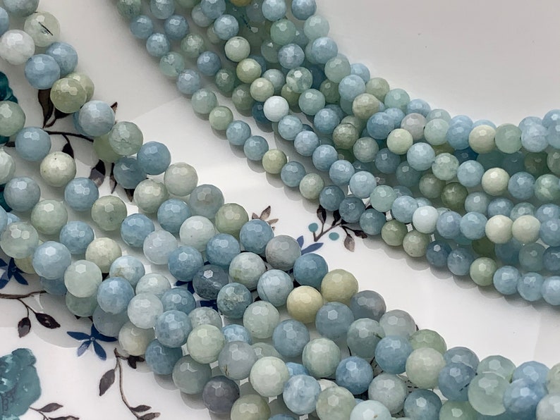 WHOLESALE 6mm 8mm Natural Color Faceted Round Aquamarine Gemstone Beads Genuine Natural Multi Color Aquamarine Gemstone Loose Beads #2410