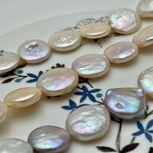15-16 mm Natural Pink Color Round Flat Coin Freshwater Pearls Genuine Freshwater Flat Coin Pearl Beads  #411