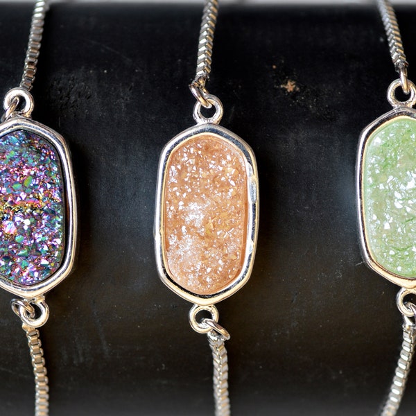 New Style Gemstone Bracelet Druzy Drusy Agate Bracelet Reversible Bracelet Adjustable Chain  #2115