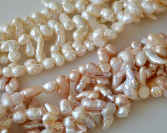 8-10 x 16-20 mm Forme amusante irrégulière Perles de perles d'eau douce de couleur blanche et rose naturelles # 519