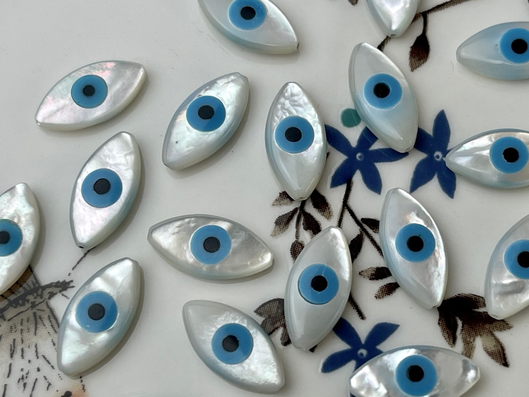 5 Pieces 8mm 12mm 14mm 18mm Blue Evil Eye Shape Natural Mother of Pearl ...