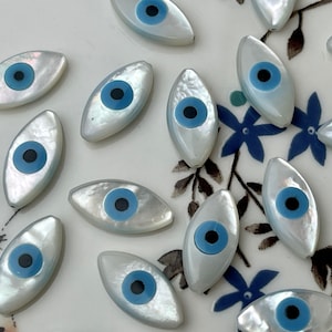 5 Pieces 8mm 12mm 14mm 18mm Blue Evil Eye Shape Natural Mother of Pearl Evil Eye Gemstones Beads Genuine MOP Gemstones Loose Beads #4337