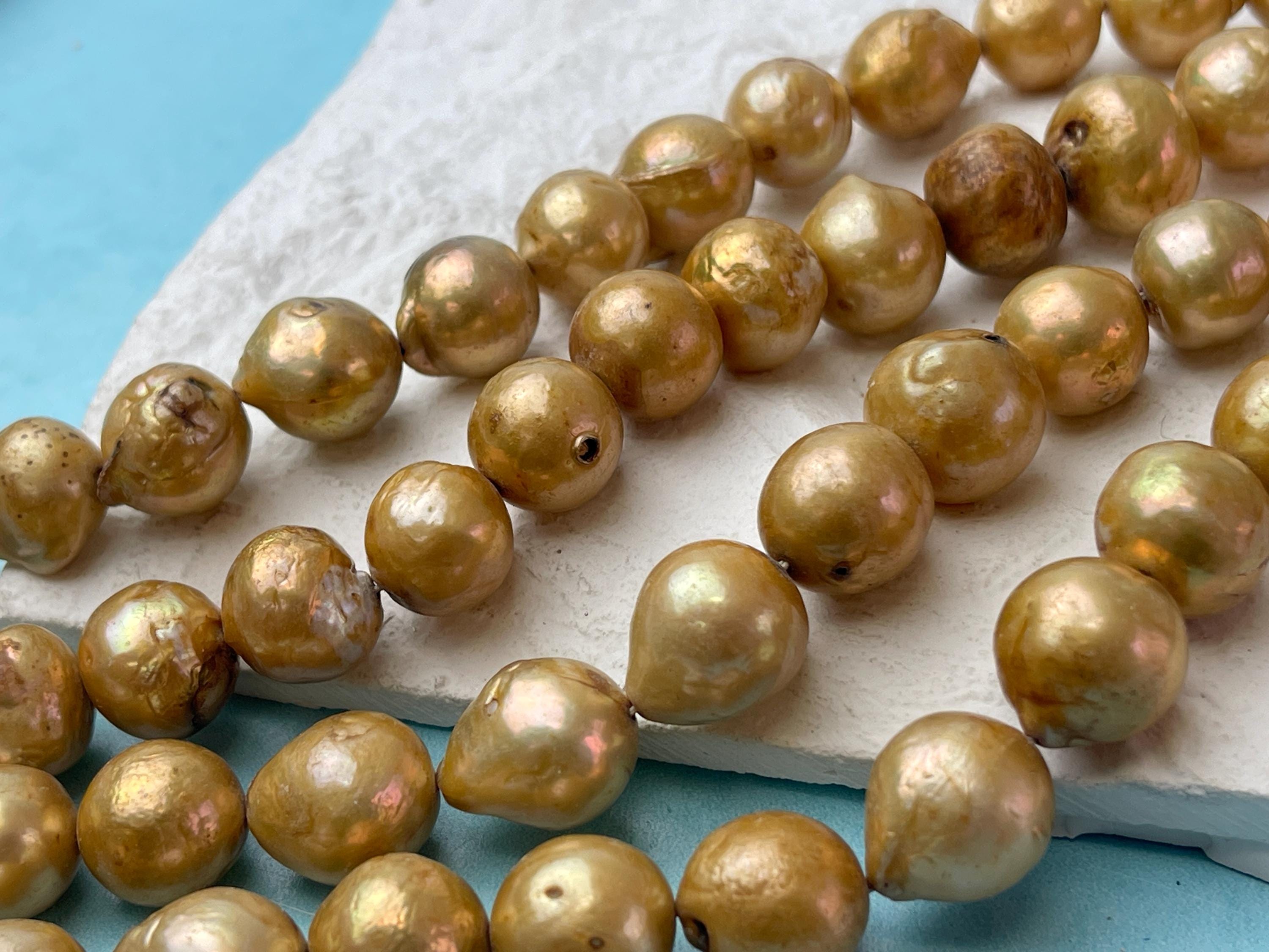 11-14 mm ゴールド シャンパンカラー バロック淡水パールビーズ 本物の