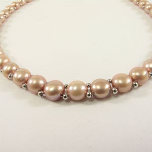 16-18 inch Handmade 8mm Genuine Pearl Button Choker Necklace w/Silver Plate Clasp, Wedding Pearl Necklace, Pink Pearl necklace #318
