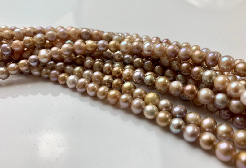 Genuine Natural Champagne Potato Freshwater Pearls #1292 Hole Size 1.8 mm 6 mm Large Hole Natural Seaweed Color Freshwater Potato Pearls