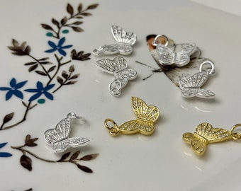14K Gold Plated .925 Sterling Silver Butterfly W/CZ Design Charm for Necklace Jewelry Making One Piece #10423