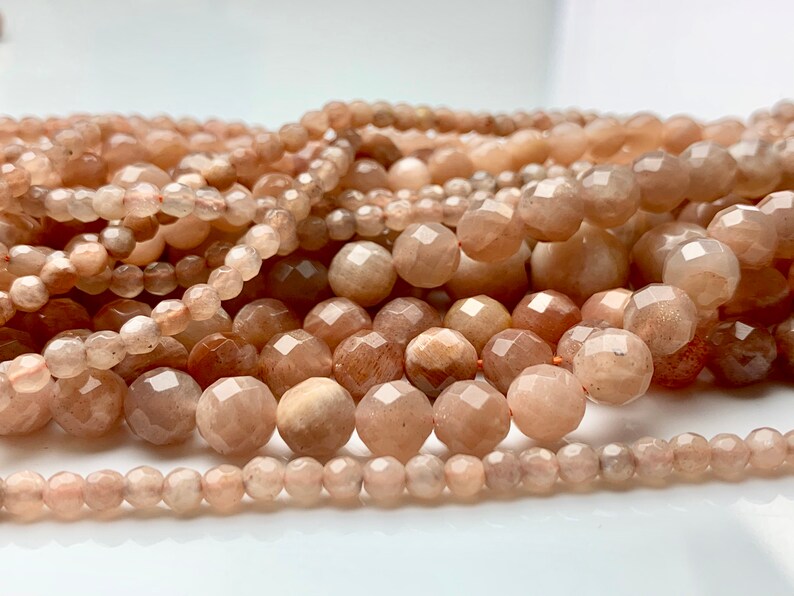 4mm 6mm 8mm 10mm 12mm Natural Color Peach MoonStone High Quality Faceted Round Gemstone Beads 15.5 Inches Strand #3005