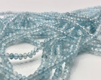 3 x 4 mm ナチュラルカラー ファセット ロンデル アクアマリン