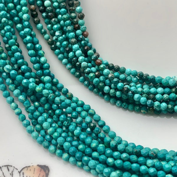 2.5 mm AAA All Natural Faceted Round Tiny Turquoise Gemstone Beads Natural Multi Green Quality Turquoise Beads 15.5 Inches  #3541