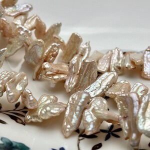 9-12x22-30mm AA Champagne Color Biwa Stick Freshwater Pearl Beads Genuine Cultured Center Drilled Champagne Biwa Pearl Bead 45 Pieces #P1538