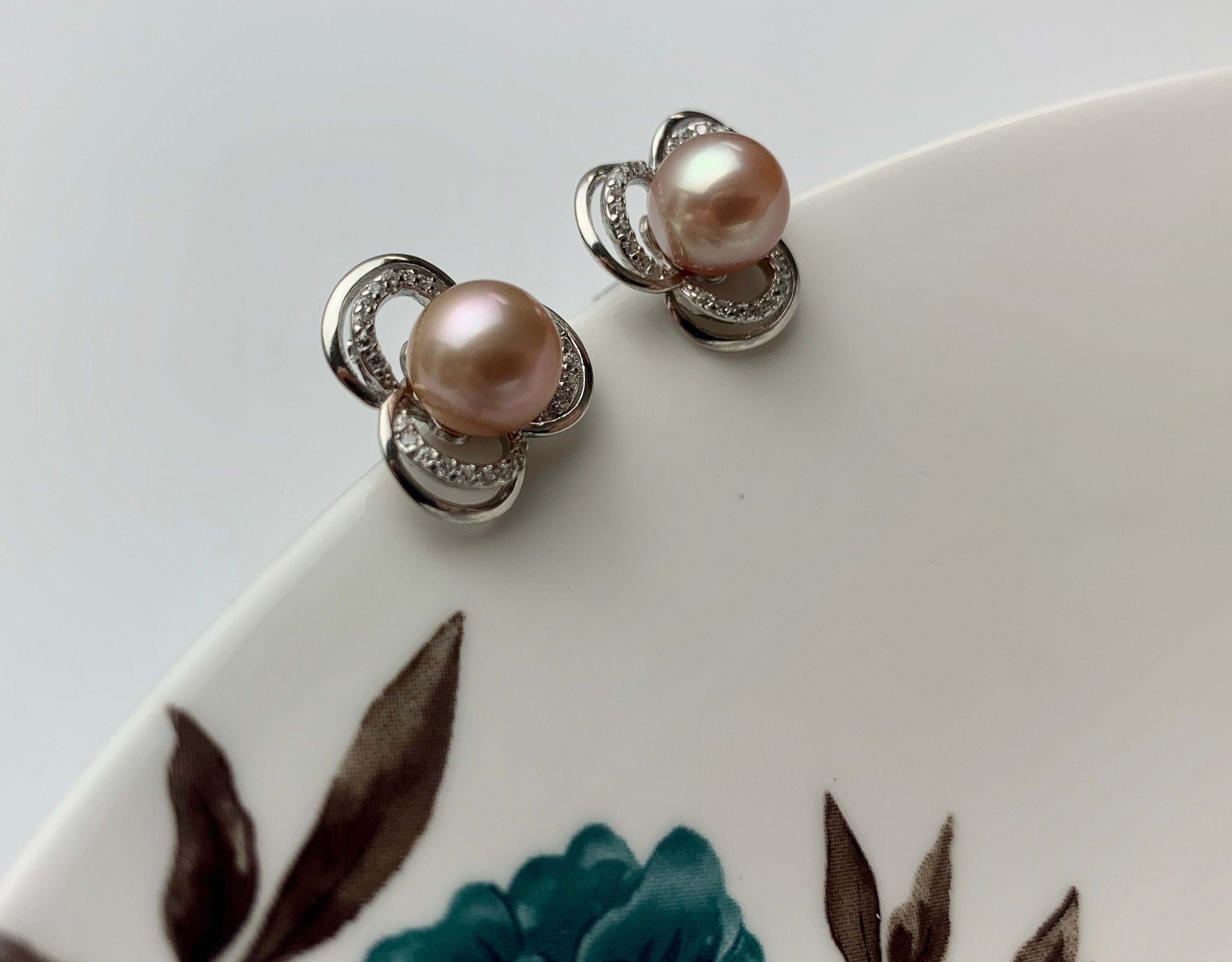 Boucles D'oreilles En Argent 925 Avec Perles D'eau Douce 8mm - Style Goujon, Rose