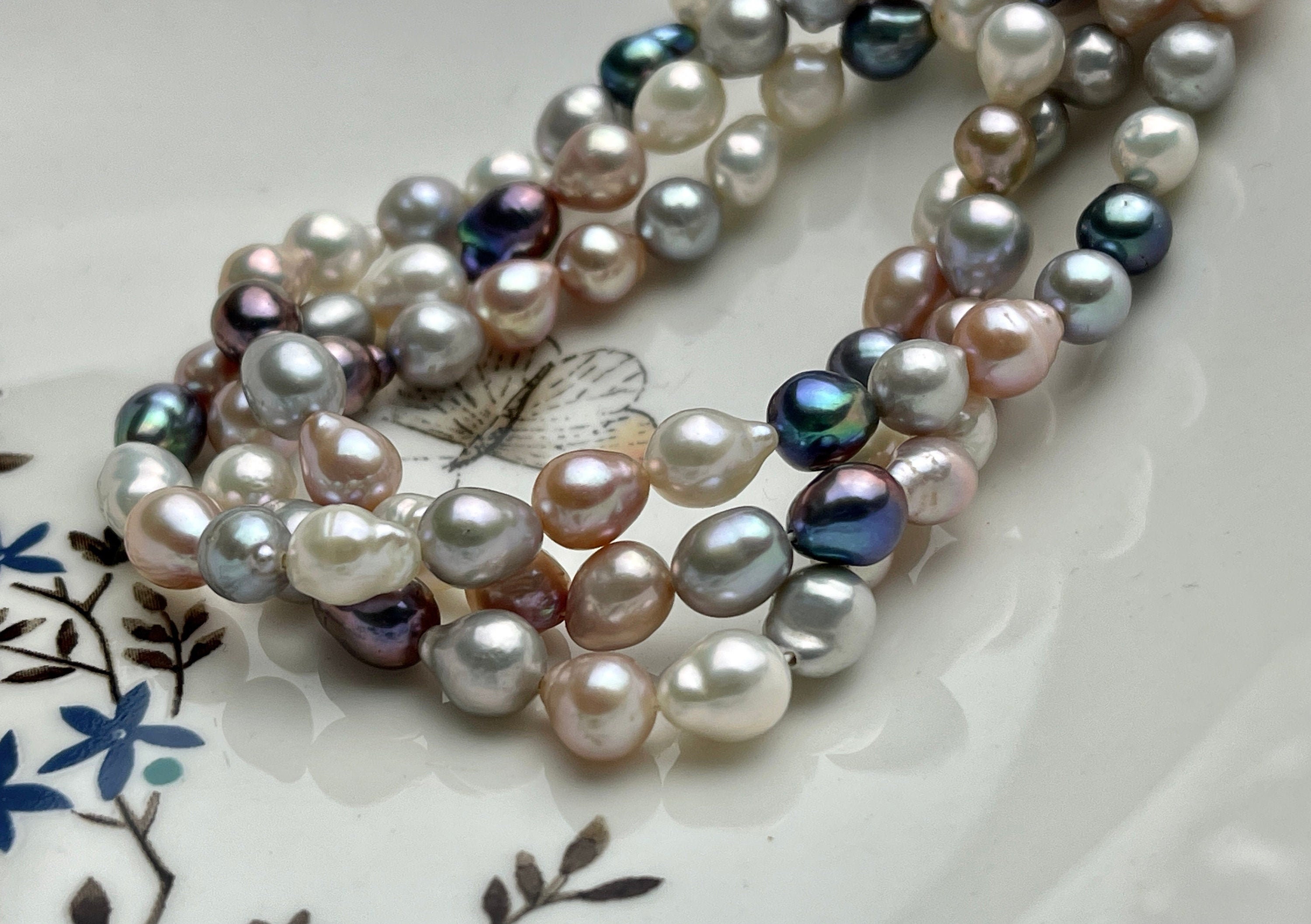 7x8-9 mm AAA Gray Pink Peacock White Color High Luster Baby Edison Baroque Pearls Beads Genuine TearDrop Shape Edison Pearls #P2151