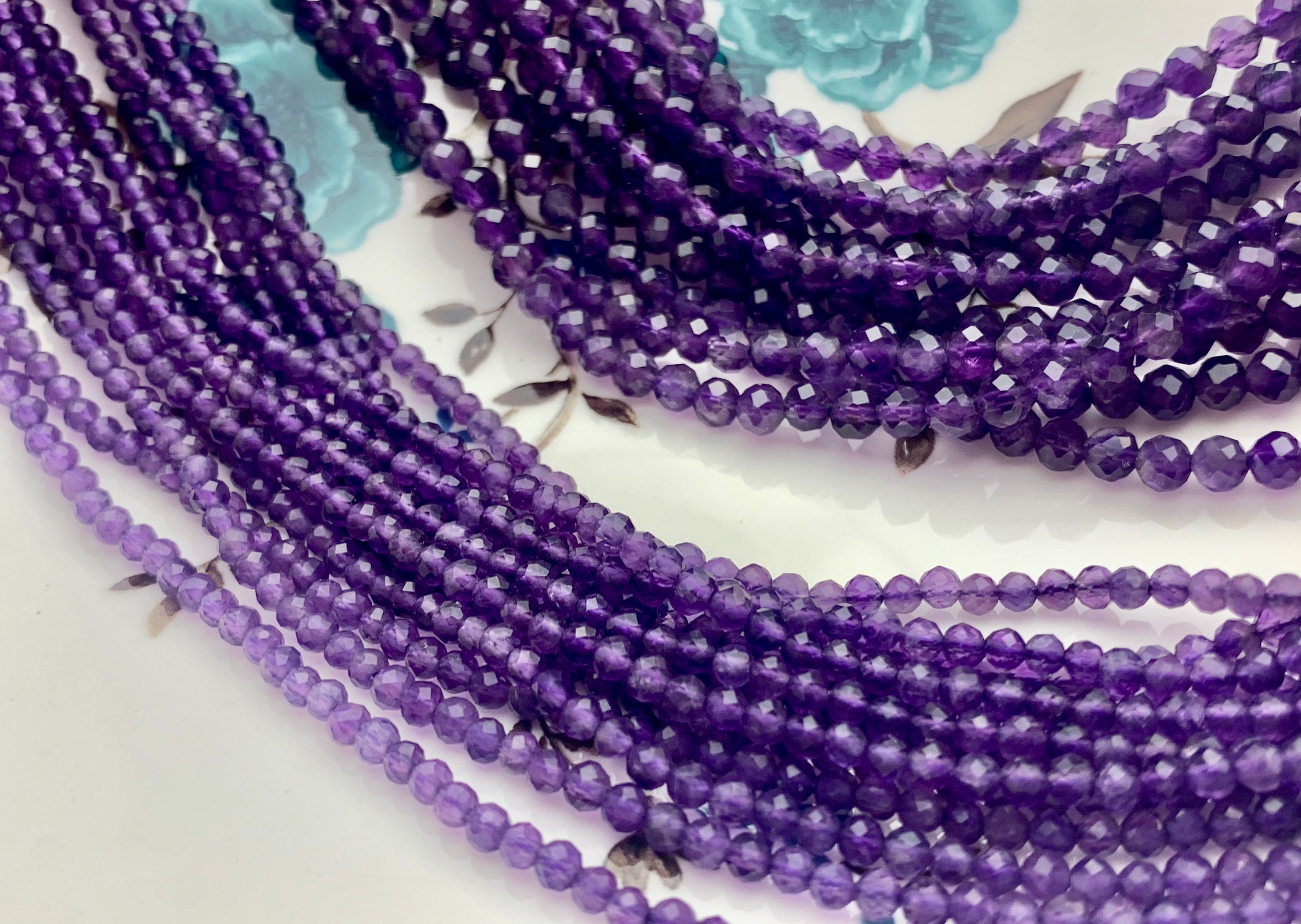 3mm 4mm AAA Natural Dark Purple Color Faceted Round Amethyst Gemstone Beads High Quality Micro Faceted Gemmy Amethyst Bead 15.5 Inches #3777