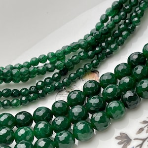 4mm 8mm 10mm Faceted Round Emerald Green Color Agate Gemstone Beads Genuine Agate Gemstone Loose Beads 14 Inches Strand #4090