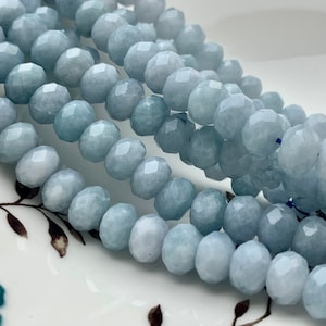 7x10 mm AAA Half Strand Natural Color Faceted Rondelle Aquamarine Gemstone Beads Natural Blue Micro Faceted Aquamarine Beads 8 Inches # 2814